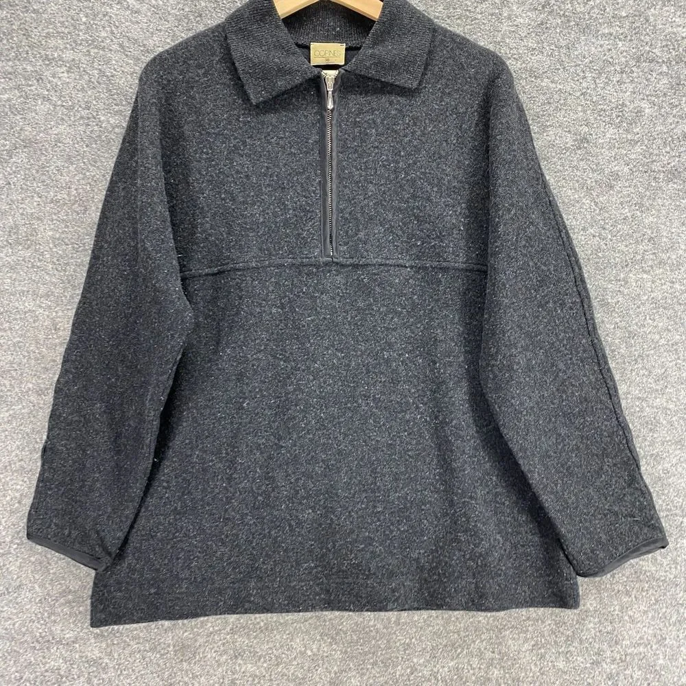 Copines Sweater Pullover Men 38 Gray Collared Lambs Wool Zipper Long Sleeve